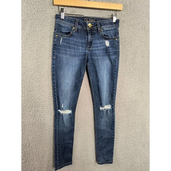 DL1961 Emma Jeans 25 Legging Heath Blue Denim Low Rise Distressed - Picture 1 of 13